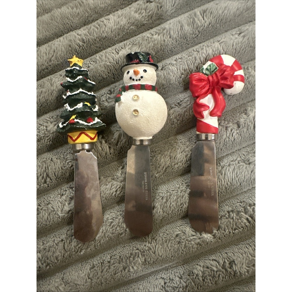 Vintage 1994 Christmas Holiday Cheese Butter Spreaders Stainless Steel‎ Knives